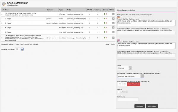Checkout - zusätzliche Abfragen, Kommentarfelder, Pflichteingaben