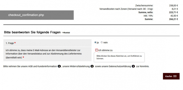 Checkout - zusätzliche Abfragen, Kommentarfelder, Pflichteingaben