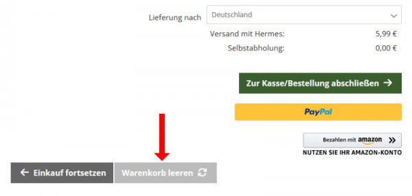 Warenkorb per Button leeren