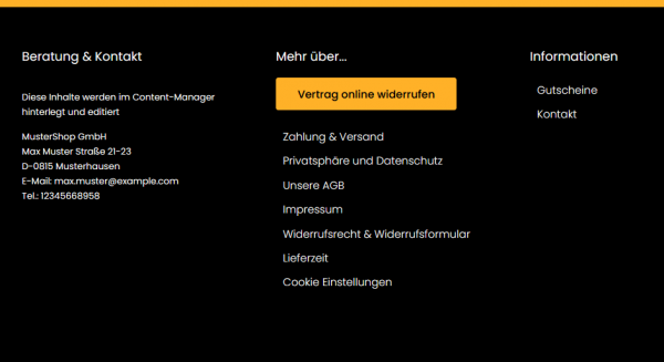 Widerrufsbutton im Footer des Shops