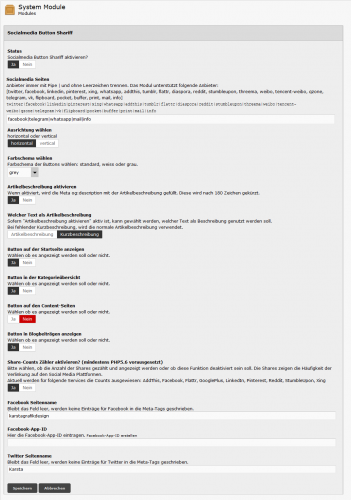 Socialmediabutton zum Teilen der Produkte, Kategorien oder Contentseiten