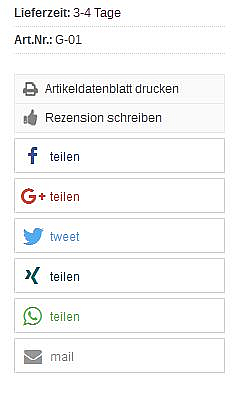 Socialmediabutton zum Teilen der Produkte, Kategorien oder Contentseiten