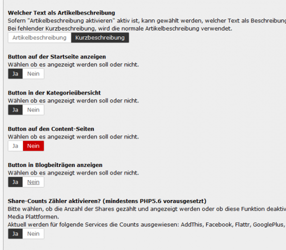 Socialmediabutton zum Teilen der Produkte, Kategorien oder Contentseiten