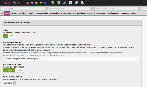 Socialmediabutton zum Teilen der Produkte, Kategorien oder Contentseiten