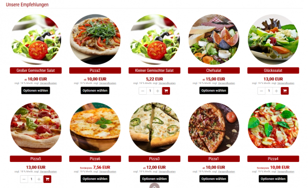 Mengeneingabe in der Produktliste, Artikel mit Optionen können mit einem Button gekennzeichnet werden